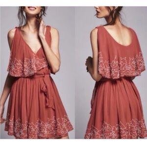 Free People Sylvia Beaded Embroidered Flouncy Overlay Mini Dress